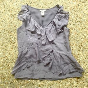 J. Crew Gray Silk Ruffle Tank Top 0P
